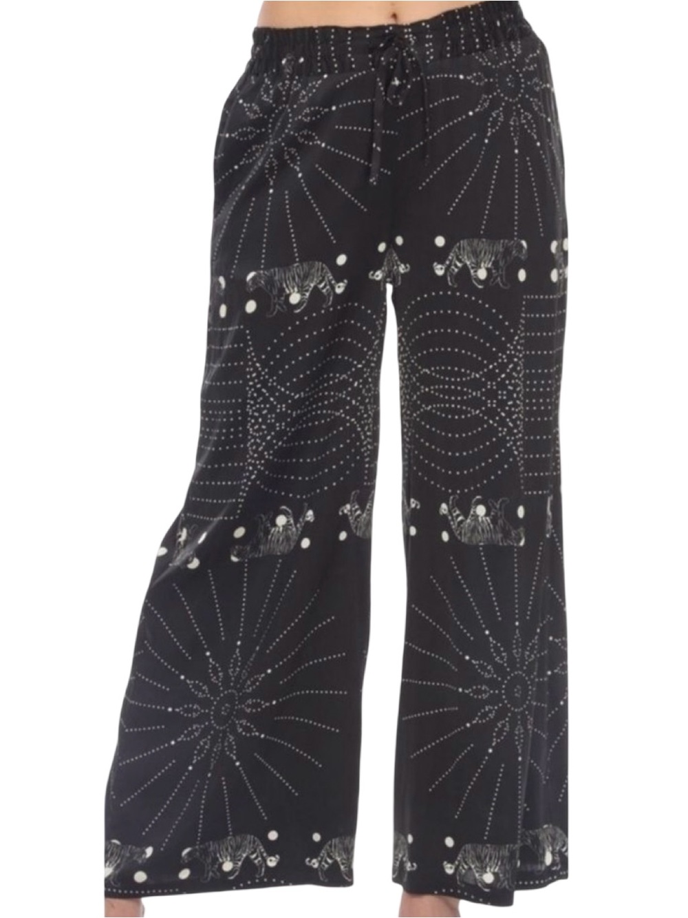 Johnny Was Biya RARE Women’s Size L Black White Celestial Tiger Wide-Leg Pants